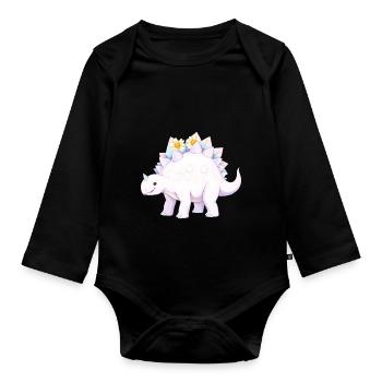 Skurriler lila Dinosaurier mit Gänseblümchen - Baby Bio-Langarm-Body - Schwarz - Vorne