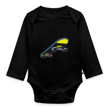 Skateboard – Yellow & Blue Vibes - Skateboarding - Organic Longsleeve Baby Bodysuit - black - Front