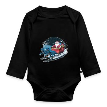 Santa Claus riding a sleigh - Organic Longsleeve Baby Bodysuit - black - Front