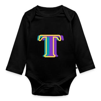 Multi-coloured letter t - Organic Longsleeve Baby Bodysuit - black - Front