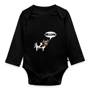 Servus Moin Kuh Hallo Morgen Hello Guten Tag - Baby Bio-Langarm-Body - Schwarz - Vorne