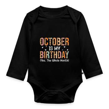 Oktober ist mein Geburtstagsmonat - Baby Bio-Langarm-Body - Schwarz - Vorne