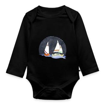 Segelboot - Baby Bio-Langarm-Body - Schwarz - Vorne