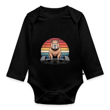 Capybara Weightlifting - Organic Longsleeve Baby Bodysuit - black - Front