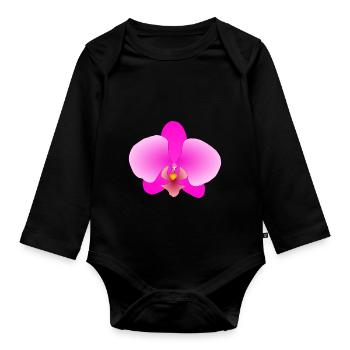 orchidée rose - Body Bébé bio manches longues - noir - Devant