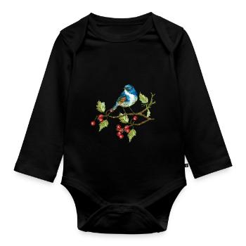 Bunter Vogel - Baby Bio-Langarm-Body - Schwarz - Vorne