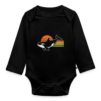 Vintage Orca Meeresbewohner Meer Wal Orka - Baby Bio-Langarm-Body - Schwarz - Vorne