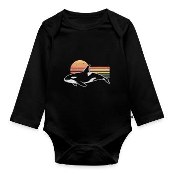 Retro Orca Wal Schwertwal Killerwal Orka - Baby Bio-Langarm-Body - Schwarz - Vorne