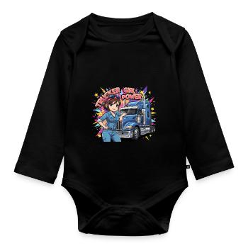 Trucker Girl Power - Baby Bio-Langarm-Body - Schwarz - Vorne