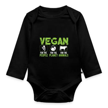 Vegan for People for Planet for Animals - Baby Bio-Langarm-Body - Schwarz - Vorne