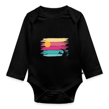 Surfer Beach Retro Wave Summer Holidays - Organic Longsleeve Baby Bodysuit - black - Front