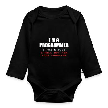 Programmeur Geek Programmeur Programmeur Informatique Codeur L - Body Bébé bio manches longues - noir - Devant