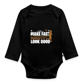 Motif marathon pour coureurs et joggeurs - Body Bébé bio manches longues - noir - Devant