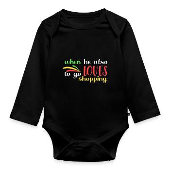 er liebt es auch, einkaufen zu gehen - Baby Bio-Langarm-Body - Schwarz - Vorne