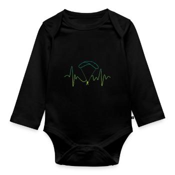 Heartbeat Graphic Paragliding Paraglider Skydiver - Baby Bio-Langarm-Body - Schwarz - Vorne
