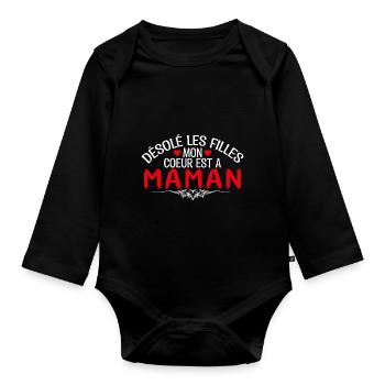 Mère fils cadeau pour maman fête des mères maman ! - Body Bébé bio manches longues - noir - Devant