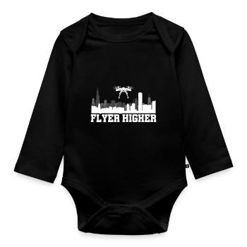 Flyer Higher Drone Flying Quadcopter Pilot RC Dron - Organic Longsleeve Baby Bodysuit - black - Front