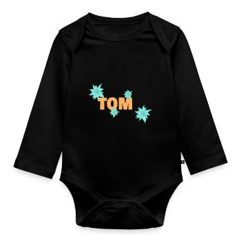First name Tom - Organic Longsleeve Baby Bodysuit - black - Front