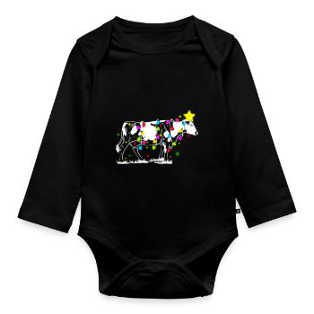 Cow Tree Farmer Vintage Christmas Tree Xmas Santa - Baby Bio-Langarm-Body - Schwarz - Vorne