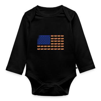 Independence Day American Flag Hot Dog 4. - Organic Longsleeve Baby Bodysuit - black - Front