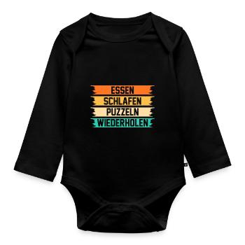 Puzzlefan Puzzler Puzzleteile Puzzle - Baby Bio-Langarm-Body - Schwarz - Vorne