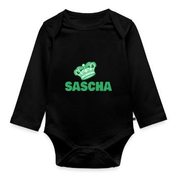 Sascha as a first name - Organic Longsleeve Baby Bodysuit - black - Front