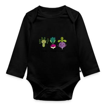 Thyme To Turnip The Beet Funny Vegetable Motif - Organic Longsleeve Baby Bodysuit - black - Front