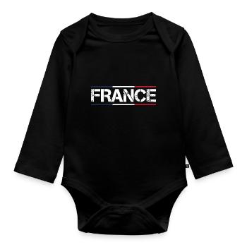 FRANCE drapeau et emblème de la France. Supporter - Body Bébé bio manches longues - noir - Devant