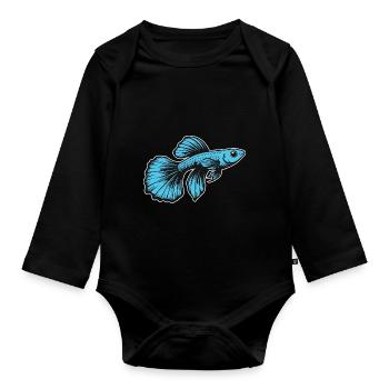 Blauer Guppy, Design für den Aquarien Fan - Baby Bio-Langarm-Body - Schwarz - Vorne