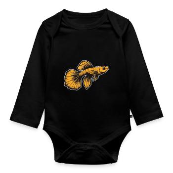 Guppy orange - design pour aquariums et poissons d’ornement - Body Bébé bio manches longues - noir - Devant