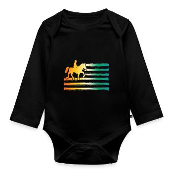 Reiten Pferde - Baby Bio-Langarm-Body - Schwarz - Vorne