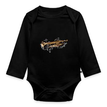 Musik mit Trompete als Blasinstrument und Noten - Baby Bio-Langarm-Body - Schwarz - Vorne