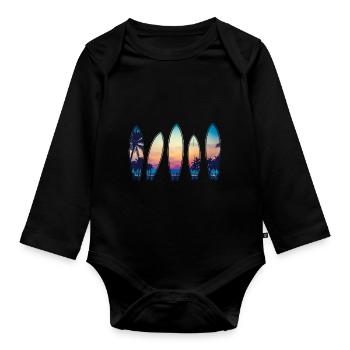 Surf vintage plage classique Hawaii Surf surf - Body Bébé bio manches longues - noir - Devant
