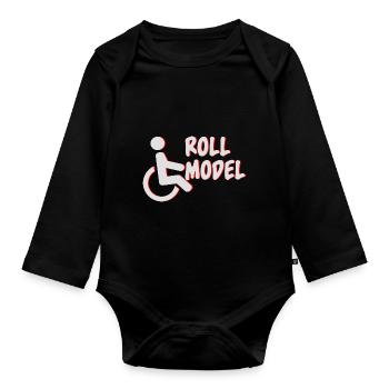 Roll model Lustig Handicap Amputated wheelchairfa - Organic Longsleeve Baby Bodysuit - black - Front