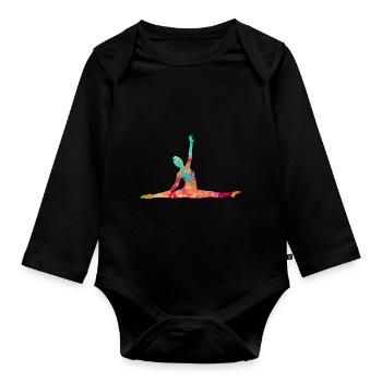 Turnerin im Spagat - PopArt Style - Baby Bio-Langarm-Body - Schwarz - Vorne