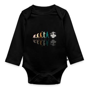 Evolution of man Drums Band Retro Vintage Drummer - Baby Bio-Langarm-Body - Schwarz - Vorne