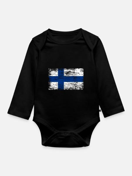 Flagge von Finnland - Baby Bio-Langarm-Body - Schwarz