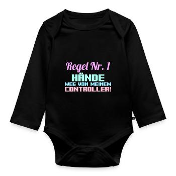 Gaming Zocken Zocker Gamer - Baby Bio-Langarm-Body - Schwarz - Vorne