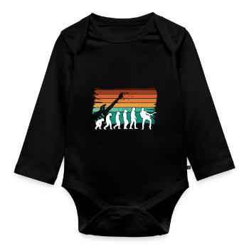 Human Evolution Guitar Band Retro Vintage - Body Bébé bio manches longues - noir - Devant