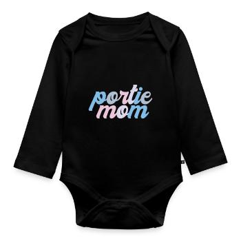 Portuguese Water Dog Portie PWD Mom Mama Frauchen - Baby Bio-Langarm-Body - Schwarz - Vorne