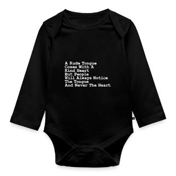 Awesome Rude Tongue And A Kind Heart For A - Organic Longsleeve Baby Bodysuit - black - Front