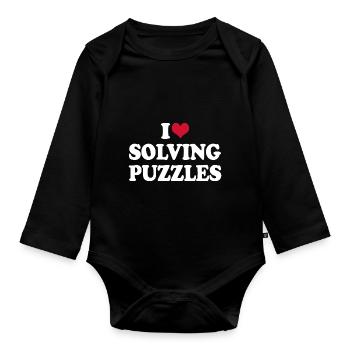 Puzzle I Love Solving Puzzles - Organic Longsleeve Baby Bodysuit - black - Front