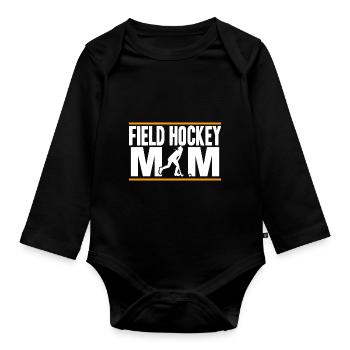 Gardien de but balayage Bâton Joueur de hockey sur gazon Maman - Body Bébé bio manches longues - noir - Devant