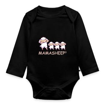 Schwanger werdene Mutter Drillinge Schaf - Baby Bio-Langarm-Body - Schwarz - Vorne