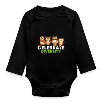 Celebrate Diversity Nocturnal Birds Of Prey Owl En - Organic Longsleeve Baby Bodysuit - black - Front
