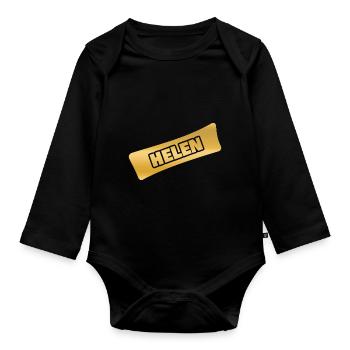 Name for Helen First name Gold - Organic Longsleeve Baby Bodysuit - black - Front
