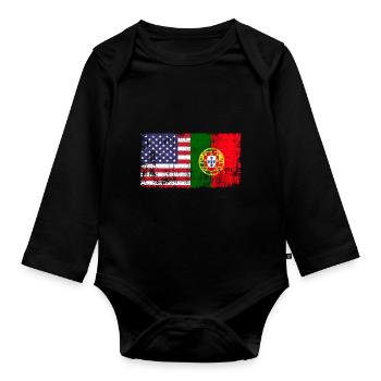 Vintage Portuguese American Flag A Portugal - Baby Bio-Langarm-Body - Schwarz - Vorne