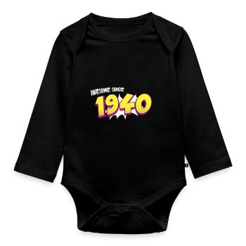 Retro 83. Geburtstag im Pop-Art-Comic-Stil - Baby Bio-Langarm-Body - Schwarz - Vorne