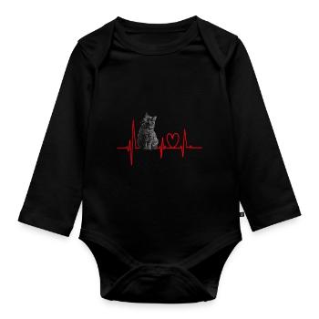 Cats Heartbeat Gift - Organic Longsleeve Baby Bodysuit - black - Front