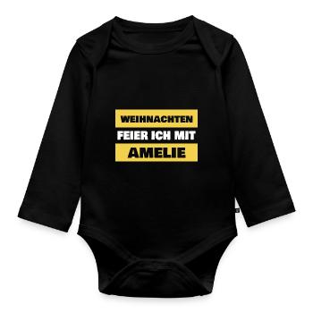 First name Amelie - Organic Longsleeve Baby Bodysuit - black - Front